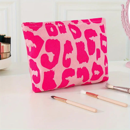 Pink Cheetah Print Makeup Bag, Travel Bag, Preppy Cosmetic Bag